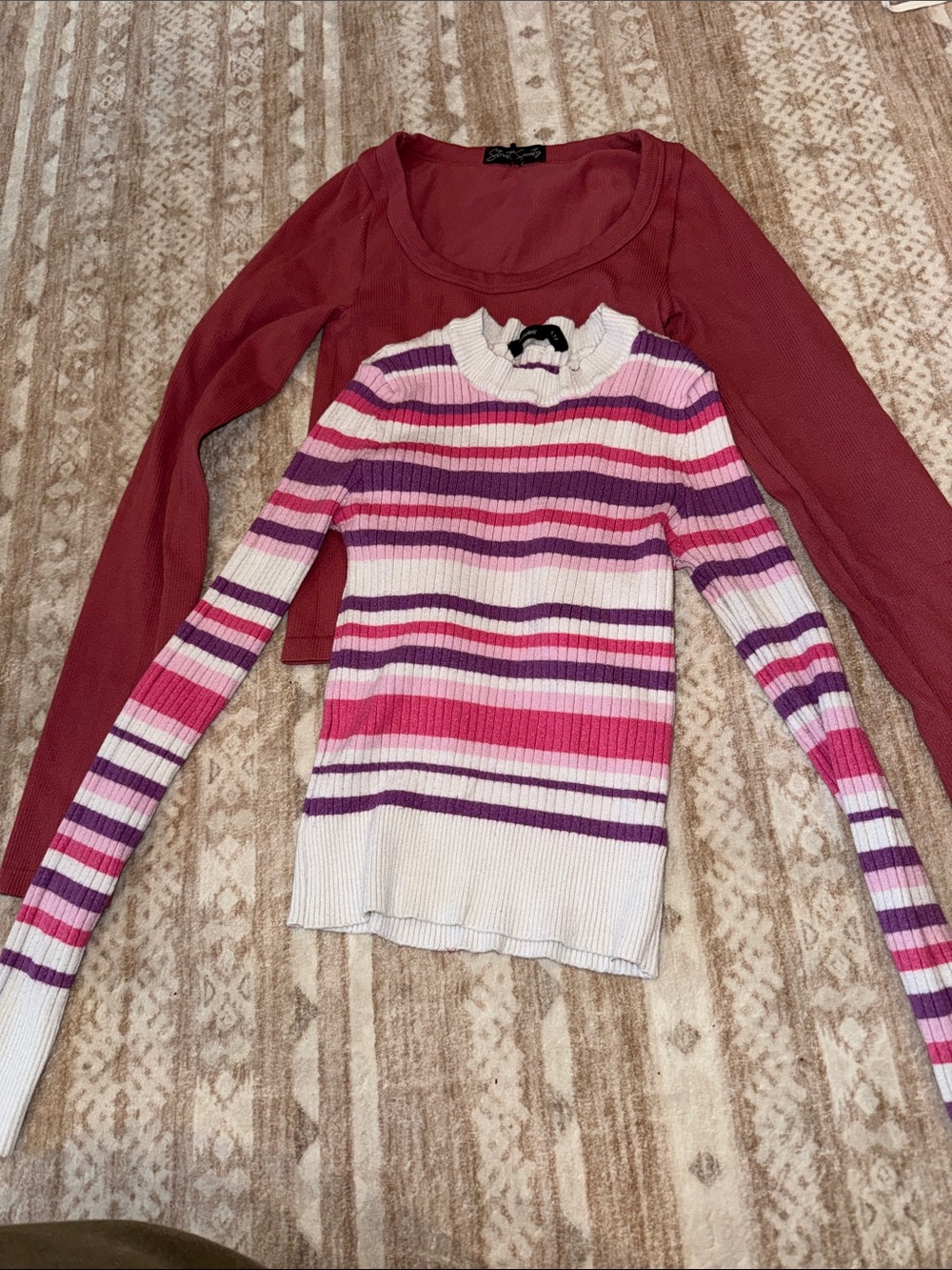 XS Long Sleeve Scoop Neck Top - Dusty Rose / stripp